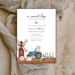 Blaue Traktor-Farmtier-Schaf-Baby-Party Einladung