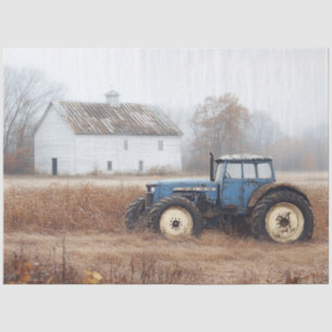Blaue Traktor Scheune und Feld Decoupage Seidenpapier