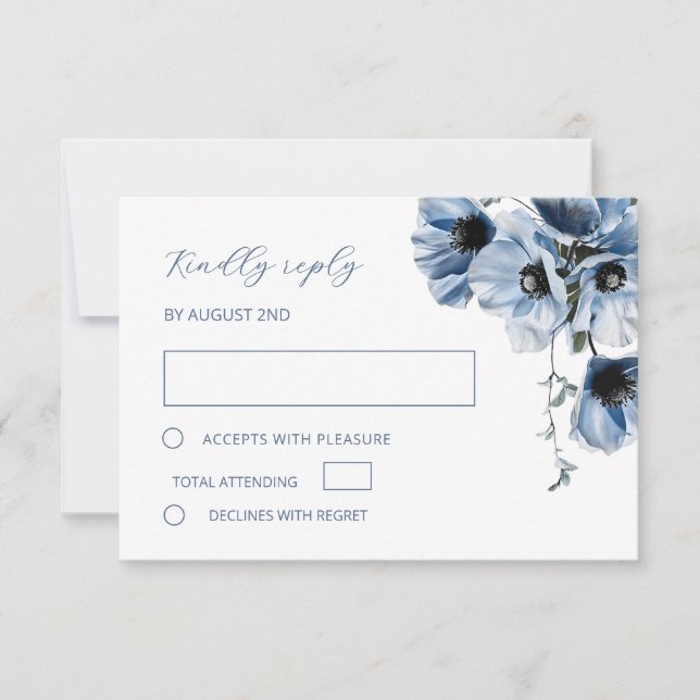 Blaue transparente Blume RSVP Karte (Vorderseite)