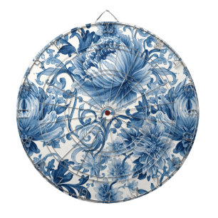 Blaue Träume   Florale Wassermalerei Chinoiserie Dartscheibe