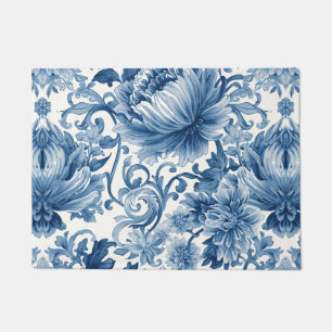 Blaue Träume Florale Wassermalerei Chinoiserie Fußmatte