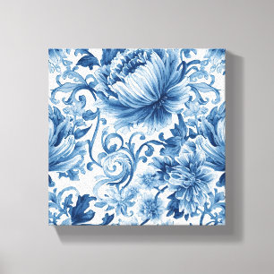 Blaue Träume Florale Wassermalerei Chinoiserie Leinwanddruck