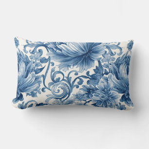 Blaue Träume   Florale Wassermalerei Chinoiserie Lendenkissen