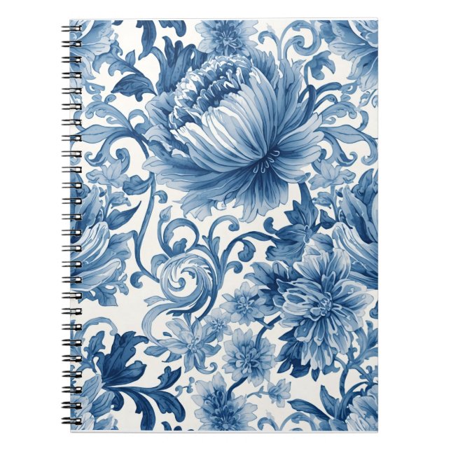 Blaue Träume | Florale Wassermalerei Chinoiserie Notizblock (Vorderseite)