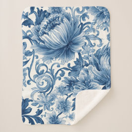 Blaue Träume | Florale Wassermalerei Chinoiserie Sherpadecke
