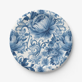 Blaue Träume | Florale Wassermalerei Chinoiserie W Pappteller