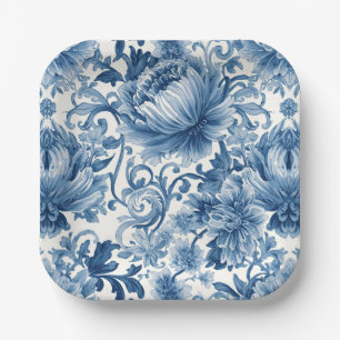 Blaue Träume Florale Wassermalerei Chinoiserie W Pappteller