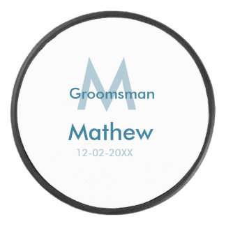 Blaue Trauzeuge mit Namensbuchstaben männlich pro Eishockey Puck