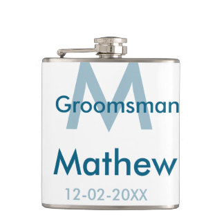 Blaue Trauzeuge mit Namensbuchstaben männlich pro Flachmann