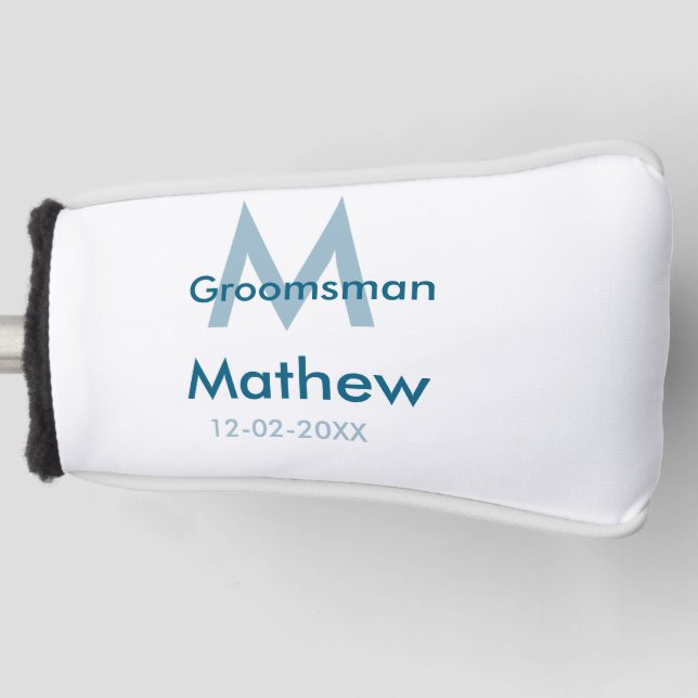Blaue Trauzeuge mit Namensbuchstaben männlich pro Golf Headcover (Vorderseite)