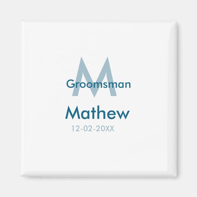 Blaue Trauzeuge mit Namensbuchstaben männlich pro Magnet (Vorne)