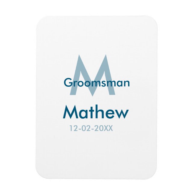 Blaue Trauzeuge mit Namensbuchstaben männlich pro Magnet (Vertikal)