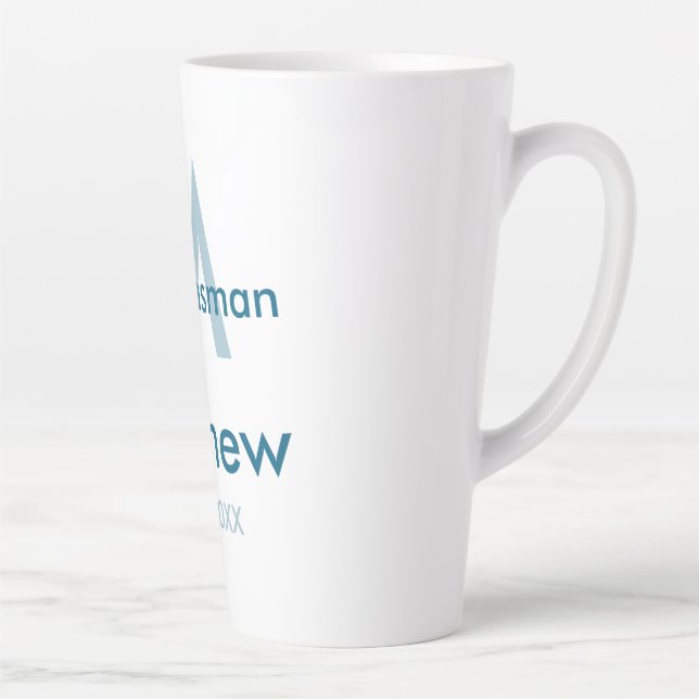 Blaue Trauzeuge mit Namensbuchstaben männlich pro Milchtasse (Rechts)