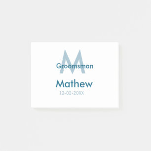 Blaue Trauzeuge mit Namensbuchstaben männlich pro Post-it Klebezettel