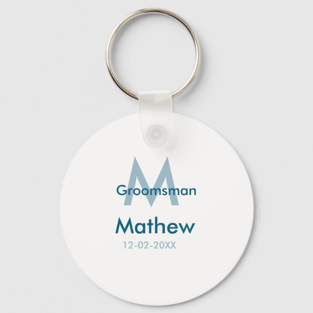 Blaue Trauzeuge mit Namensbuchstaben männlich pro Schlüsselanhänger (Vorderseite)