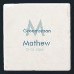 Blaue Trauzeuge mit Namensbuchstaben männlich pro Steinuntersetzer<br><div class="desc">Gestaltung</div>