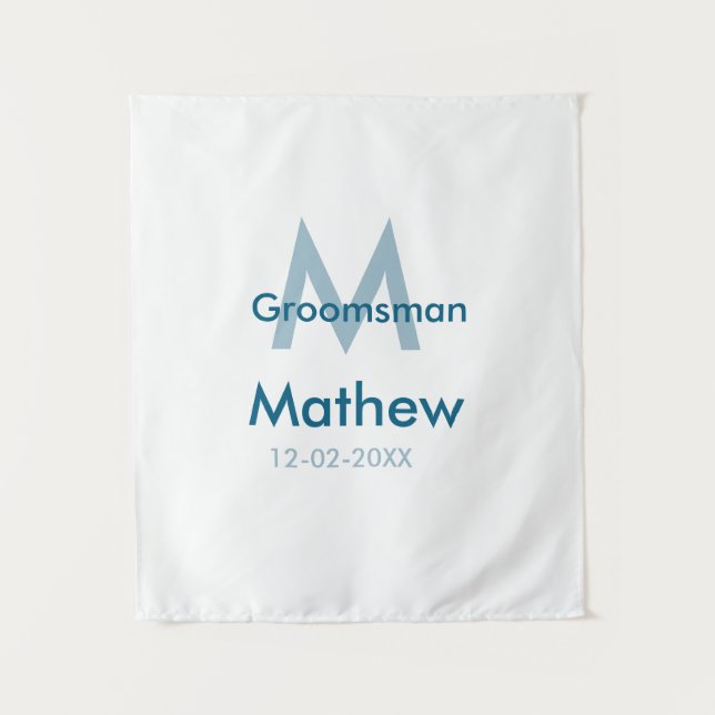 Blaue Trauzeuge mit Namensbuchstaben männlich pro Wandteppich (Vorderseite)