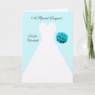 Blaue Trauzeugin-Karte -- Brautkleid Einladung