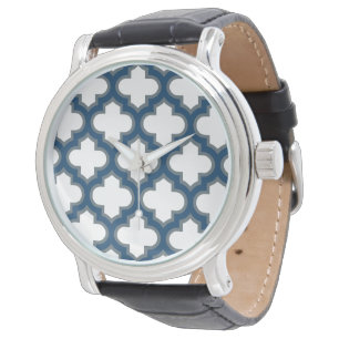 Blaue Trellis, Gitter, Quatrefolie Armbanduhr
