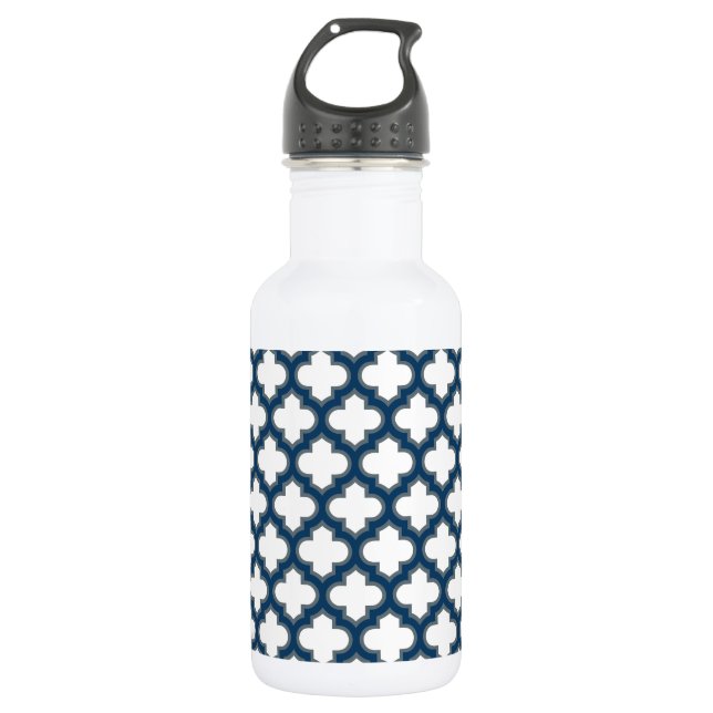 Blaue Trellis, Gitter, Quatrefolie Edelstahlflasche (Vorderseite)