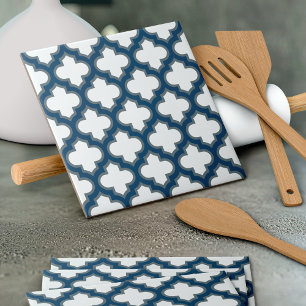 Blaue Trellis, Gitter, Quatrefolie Fliese