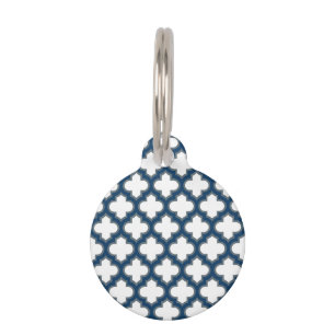 Blaue Trellis, Gitter, Quatrefolie Haustiermarke