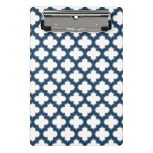 Blaue Trellis, Gitter, Quatrefolie Mini Klemmbrett