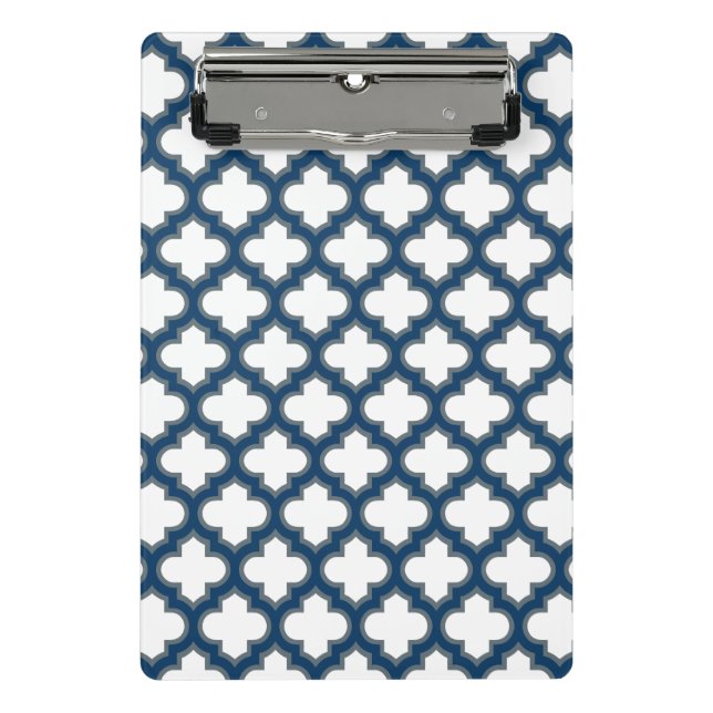 Blaue Trellis, Gitter, Quatrefolie Mini Klemmbrett (Vorderseite)