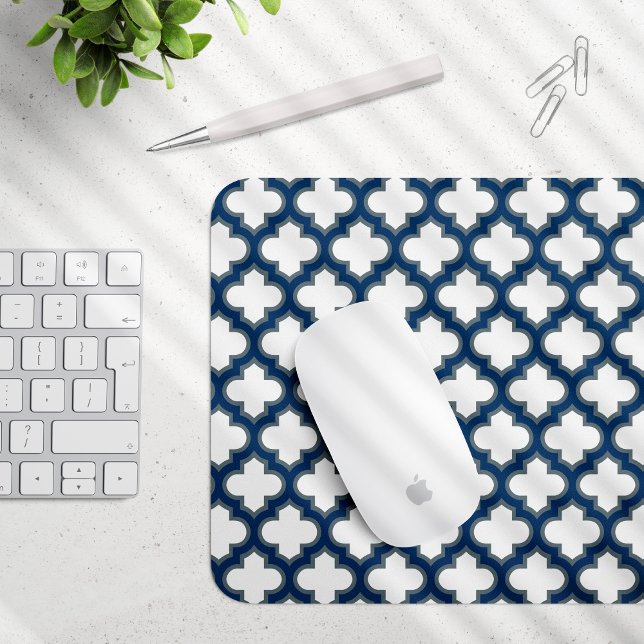 Blaue Trellis, Gitter, Quatrefolie Mousepad (Von Creator hochgeladen)
