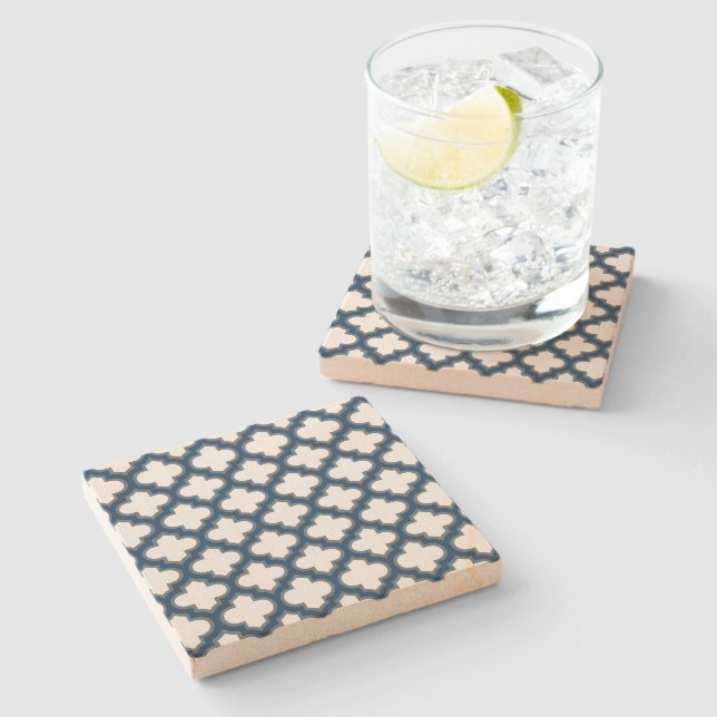 Blaue Trellis, Gitter, Quatrefolie Steinuntersetzer (Seitenansicht)