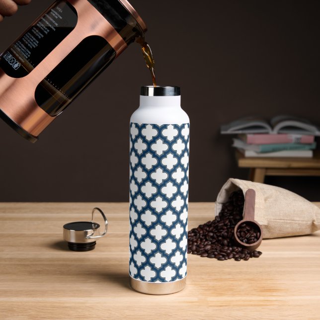 Blaue Trellis, Gitter, Quatrefolie Trinkflasche (Kaffee)