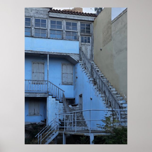 Blaue Treppe in Athen Poster (Vorne)