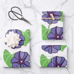 Blaue Trichterwinden-Blumen Floral Geschenkpapier Set