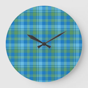 Blaue Trichterwinden-Kariert-Wanduhr Große Wanduhr