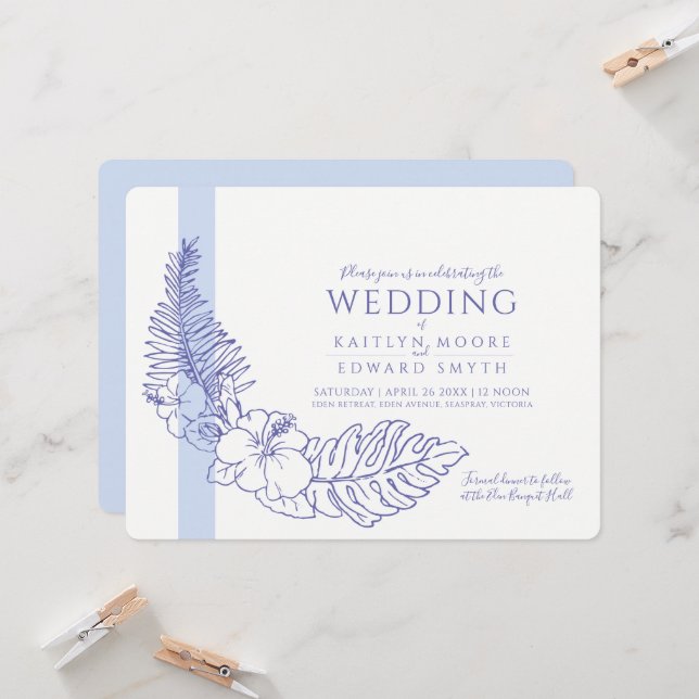 Blaue Tropenkrankenhochzeit Einladung (Vorderseite/Rückseite Beispiel)