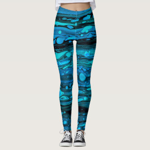 Blaue Tropfen Akryllische Pouring Abstrakter Fluid Leggings