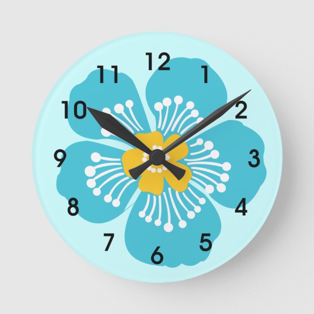 Blaue tropische Blume Runde Wanduhr (Vorderseite)