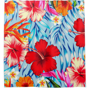 Blaue tropische Hibiskusblüten Duschvorhang