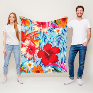 Blaue tropische Hibiskusblüten    Fleecedecke