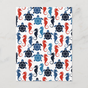 Blaue tropische Meeresschildkröten-Seepferde Postkarte