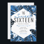 Blaue tropische Palme-Blätter mit mittlerem Denim  Einladung<br><div class="desc">für jedes Ereignis anpassen</div>