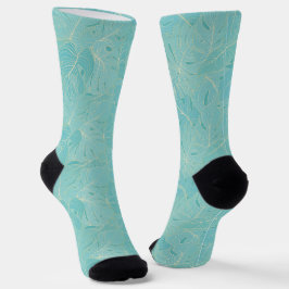 Blaue tropische Palmen-Blätter Socken