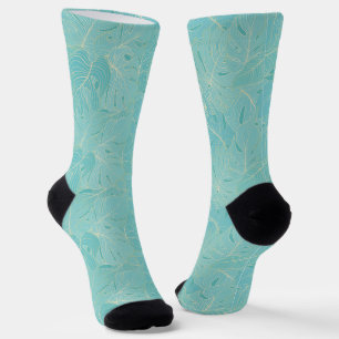 Blaue tropische Palmen-Blätter Socken