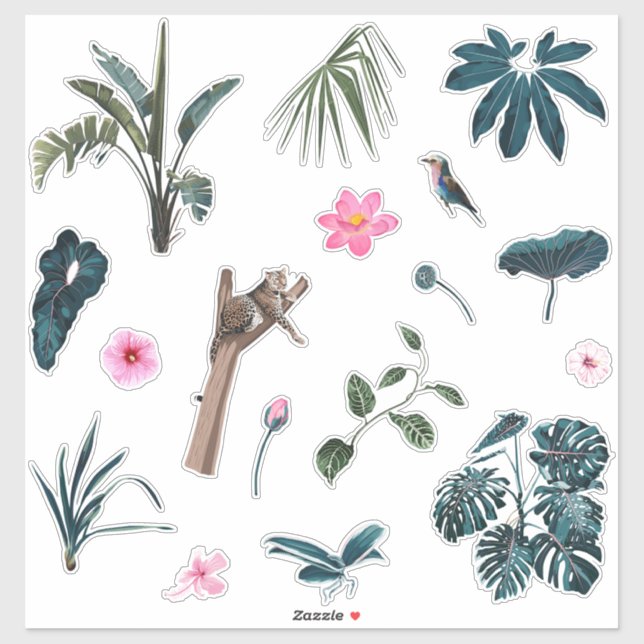 Blaue tropische Palmen Blätter, Tiere und Pflanze  Aufkleber (Blatt)