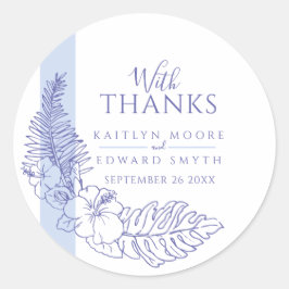 Blaue tropische zeichnend Hochzeit dank Runder Aufkleber