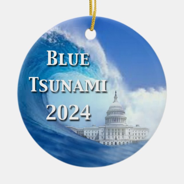 Blaue Tsunami-Wahl 2024 Keramik Ornament (Vorne)