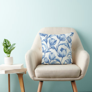 Blaue Tulip Vintages Blumenmuster Kissen