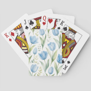 Blaue Tulpen Aquarell-Blumenmalerei Botanisch Spielkarten