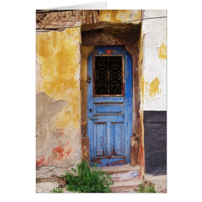 Blaue Tür auf der griechischen Insel Mykonos (Vorne)