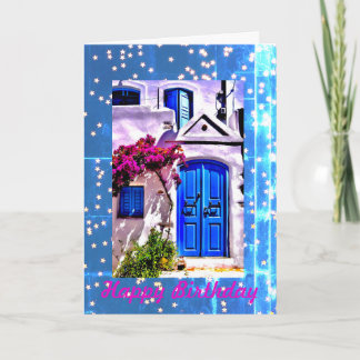 Blaue Tür Geburtstag, 5" x 7" Faltkarte Geburtstag Karte
